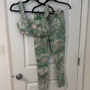 Stylish Green and Cream Women's Activewear Set